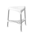 Trikampė dušo kėdė su padėklu – kampinė vieta saugiam sėdėjimui