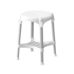 Reguliuojama apvali dušo kėdė su padėklu komfortiškam prausimuisi